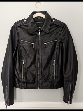 Sam Edelman Women's Black, Super Soft Lamb Leather Moto Jacket (XS, Fits S)